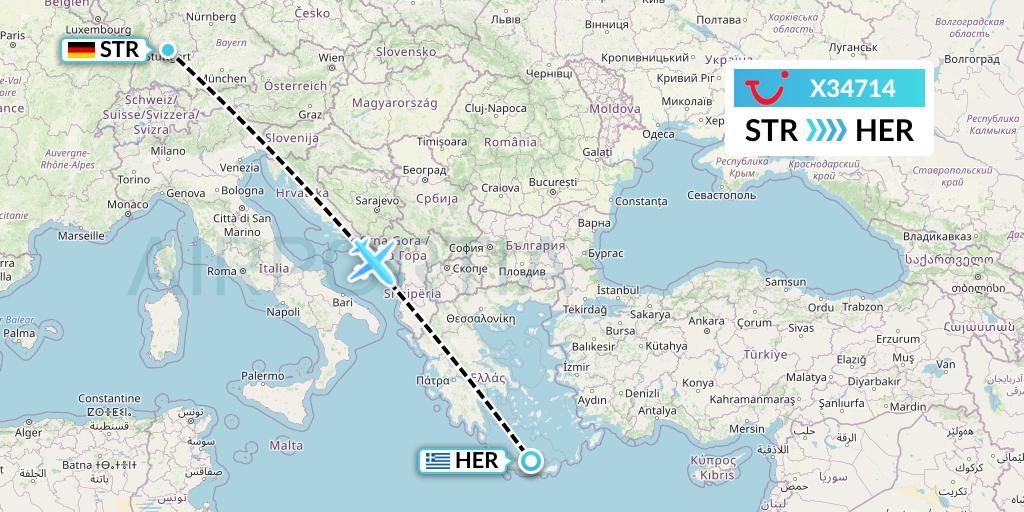 X34714 TUI fly Germany Flight Map: Stuttgart to Heraklion