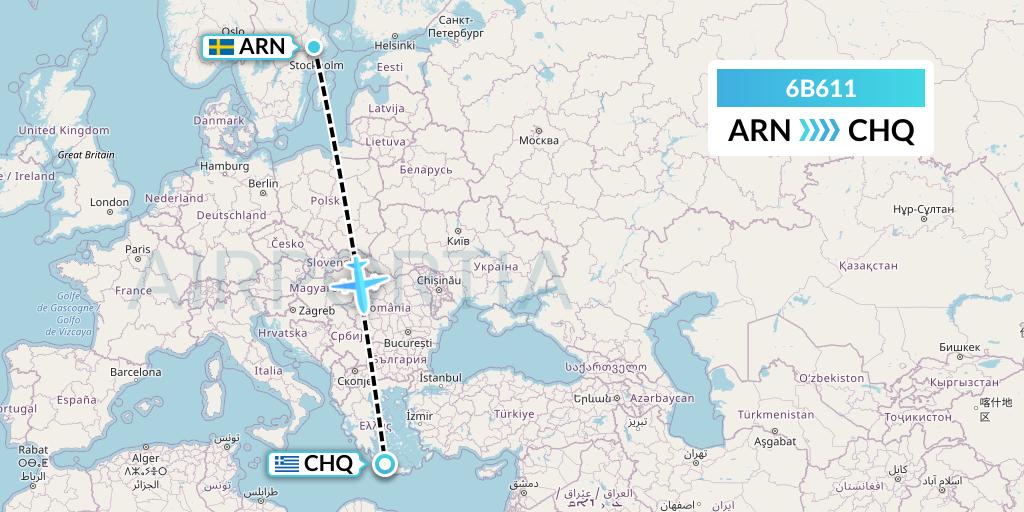 6B611 TUI fly Nordics Flight Map: Stockholm to Chania