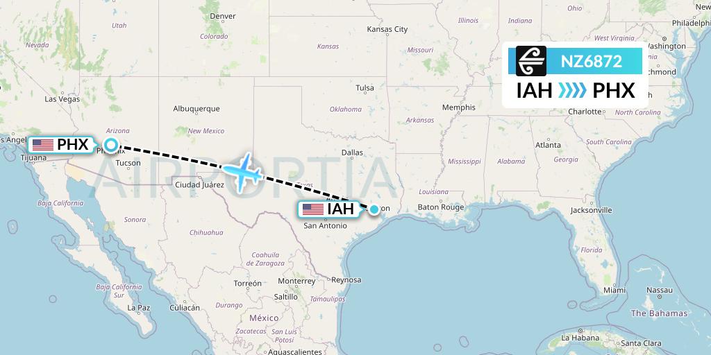 NZ6872 Air New Zealand Flight Map: Houston to Phoenix