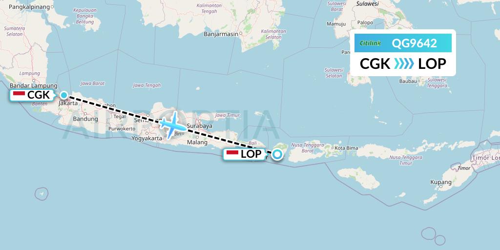 QG9642 Citilink Flight Map: Jakarta to Lombok