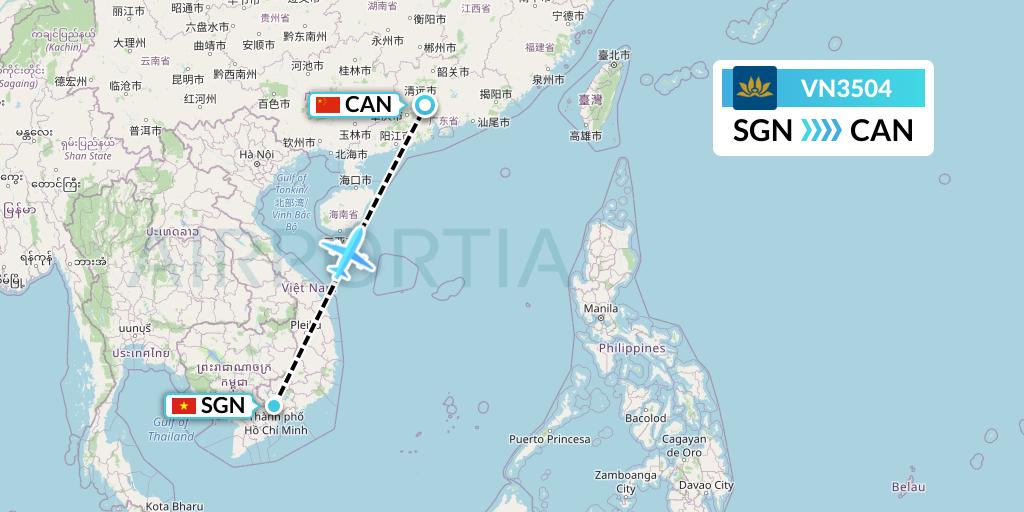 VN3504 Vietnam Airlines Flight Map: Ho Chi Minh City to Guangzhou