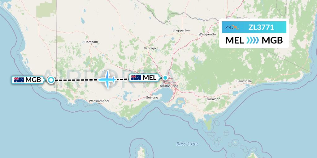 ZL3771 Regional Express Flight Map: Melbourne to Mount Gambier