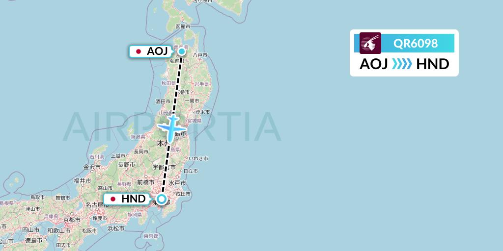 QR6098 Qatar Airways Flight Map: Aomori to Tokyo