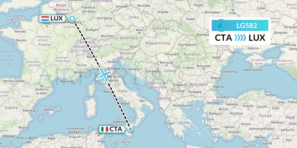 LG582 Luxair Flight Map: Catania to Luxembourg