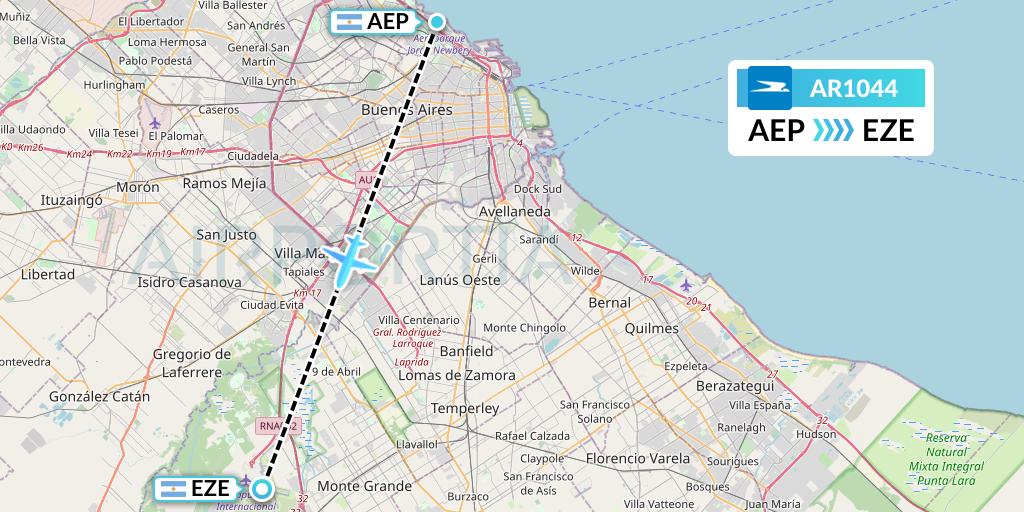 AR1044 Aerolineas Argentinas Flight Map: Buenos Aires to Buenos Aires