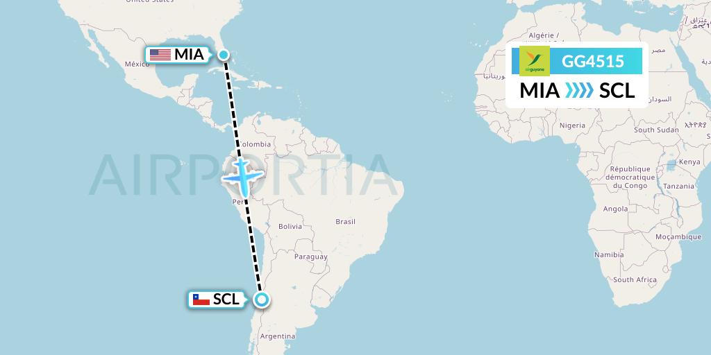 GG4515 Sky Lease 1 Flight Map: Miami to Santiago