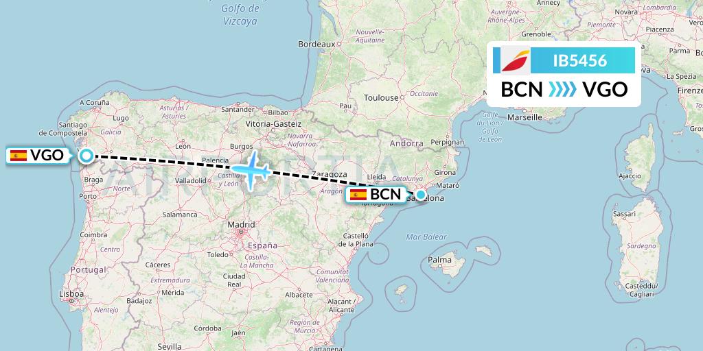 IB5456 Iberia Flight Map: Barcelona to Vigo
