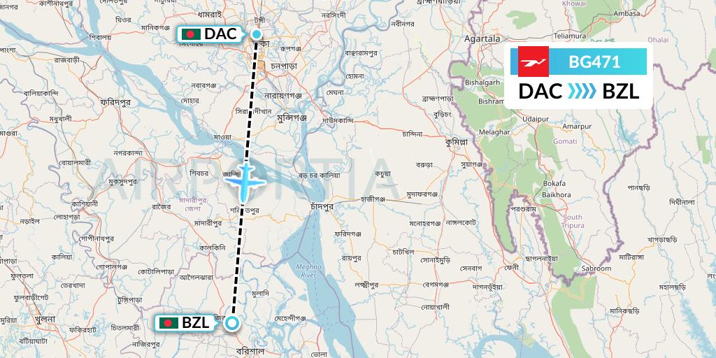 BG471 Biman Bangladesh Airlines Flight Map: Dhaka to Barisal