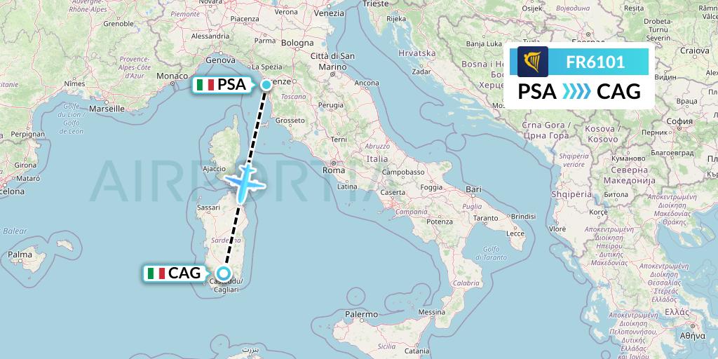 FR6101 Ryanair Flight Map: Pisa to Cagliari