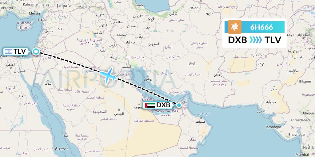 6H666 Israir Airlines Flight Map: Dubai to Tel Aviv