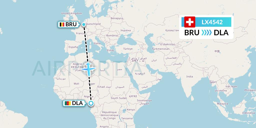 LX4542 Swiss Flight Map: Brussels to Douala