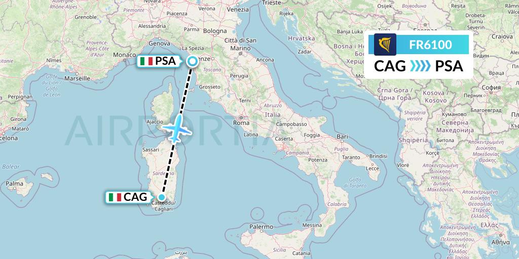 FR6100 Ryanair Flight Map: Cagliari to Pisa