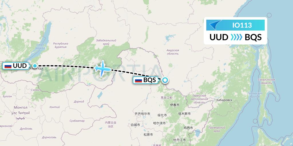 IO113 IrAero Flight Map: Ulan-Ude to Blagoveshchensk