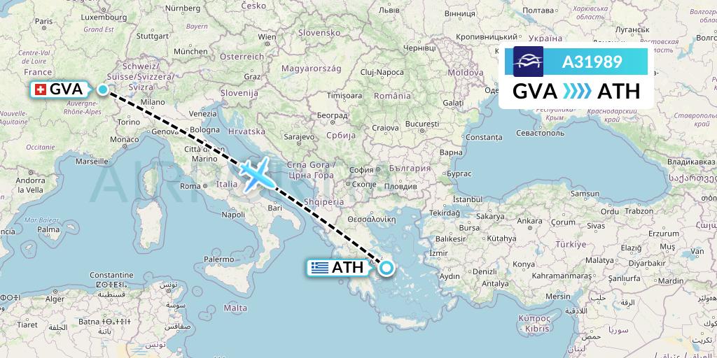 A31989 Aegean Airlines Flight Map: Geneva to Athens