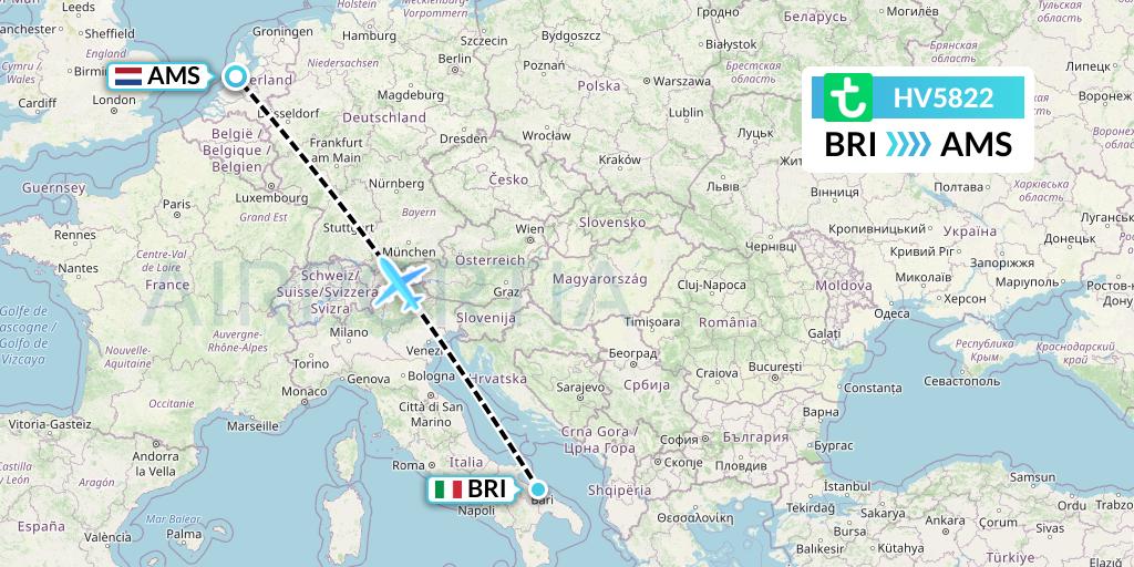 HV5822 Transavia Flight Map: Bari to Amsterdam