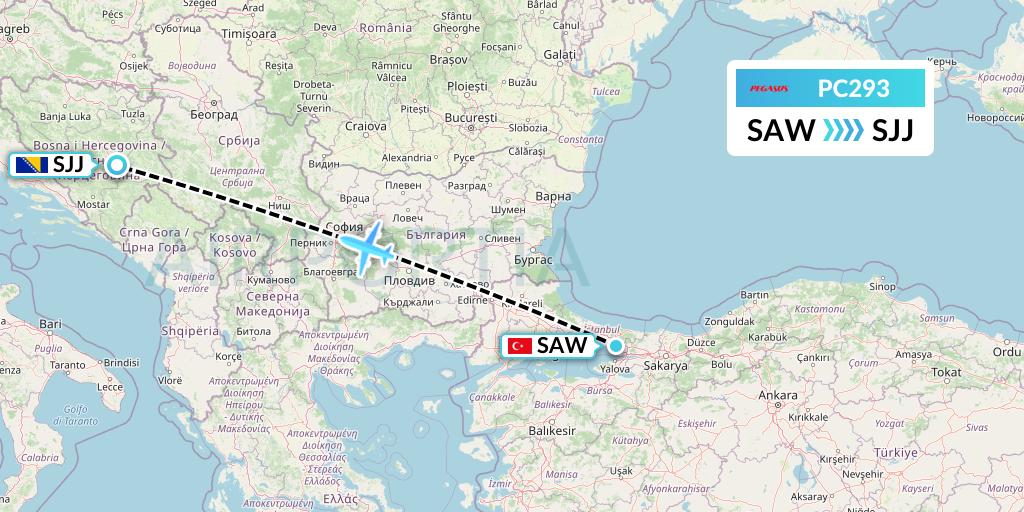 PC293 Pegasus Airlines Flight Map: Istanbul to Sarajevo