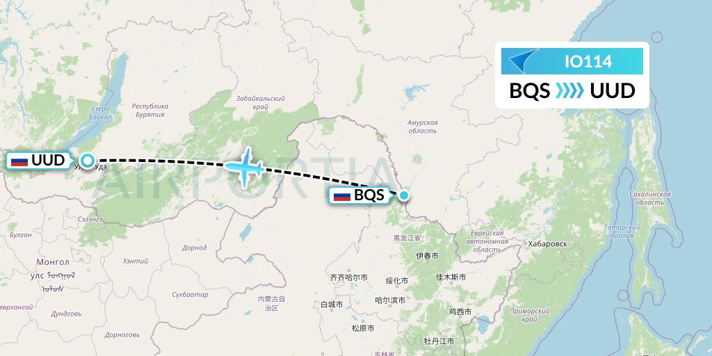 IO114 IrAero Flight Map: Blagoveshchensk to Ulan-Ude