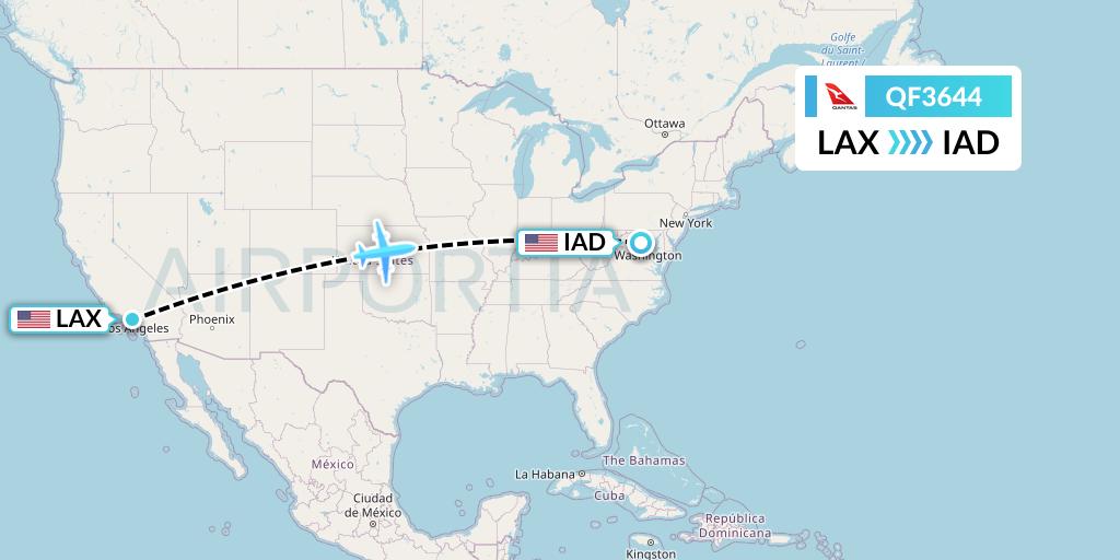 QF3644 Qantas Flight Map: Los Angeles to Washington