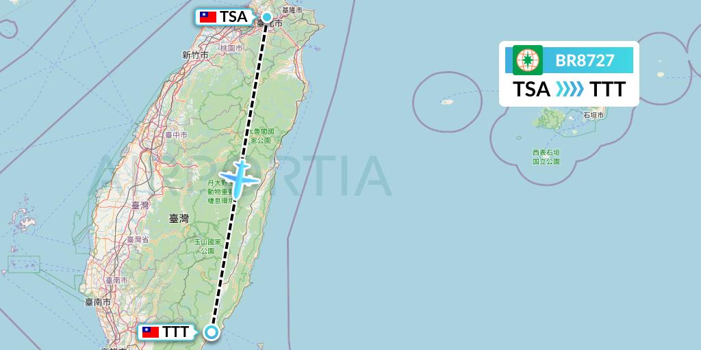 BR8727 EVA Air Flight Map: Taipei to Taitung