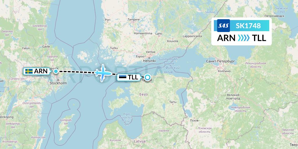 SK1748 SAS Flight Map: Stockholm to Tallinn