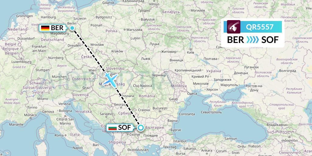 QR5557 Qatar Airways Flight Map: Berlin to Sofia