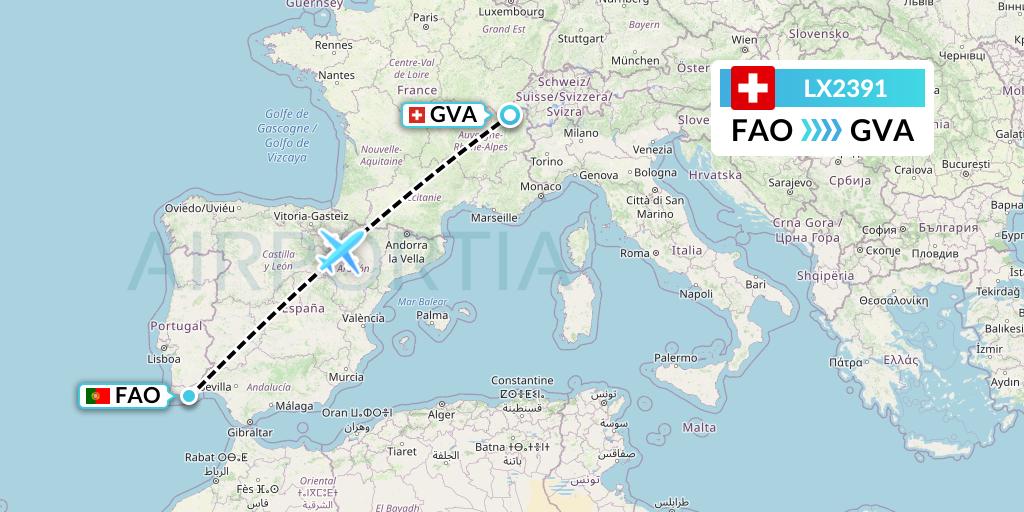 LX2391 Swiss Flight Map: Faro to Geneva