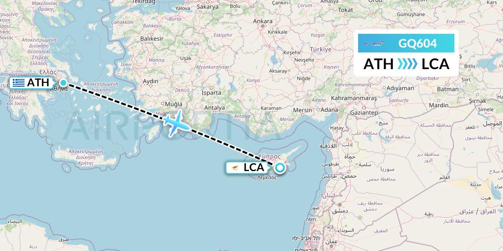 GQ604 Sky Express (Greece) Flight Map: Athens to Larnaca