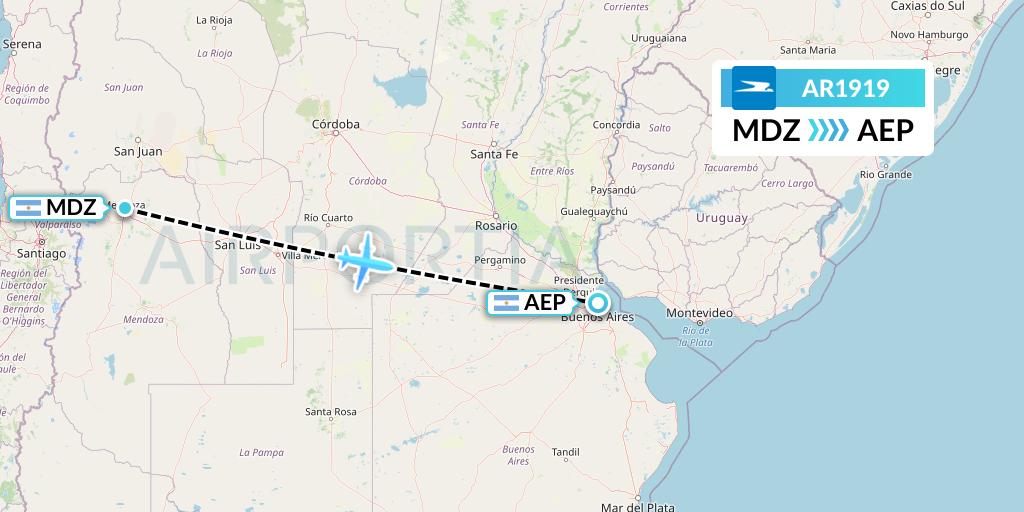 AR1919 Aerolineas Argentinas Flight Map: Mendoza to Buenos Aires
