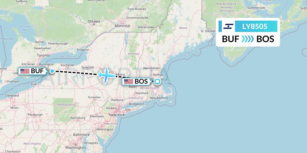 LY8505 El Al Flight Map: Buffalo to Boston