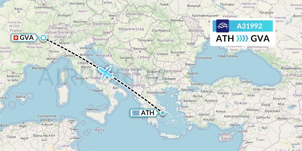A31992 Aegean Airlines Flight Map: Athens to Geneva