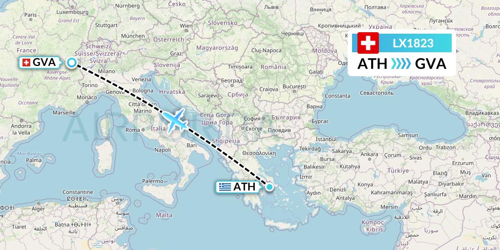 LX1823 Swiss Flight Map: Athens to Geneva