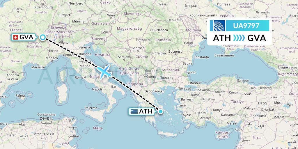 UA9797 United Airlines Flight Map: Athens to Geneva