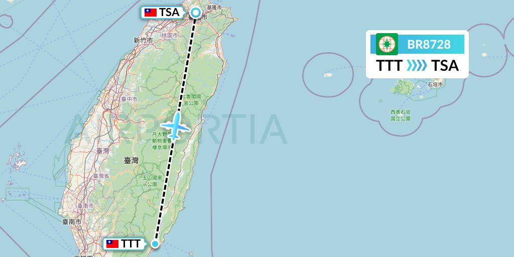 BR8728 EVA Air Flight Map: Taitung to Taipei
