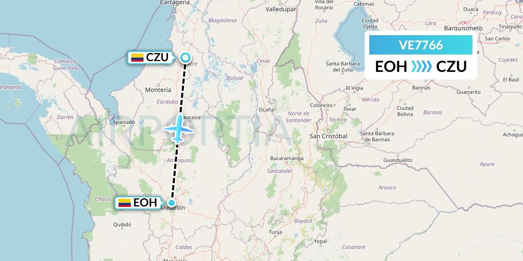 VE7766 Easyfly Flight Map: Medellin to Corozal
