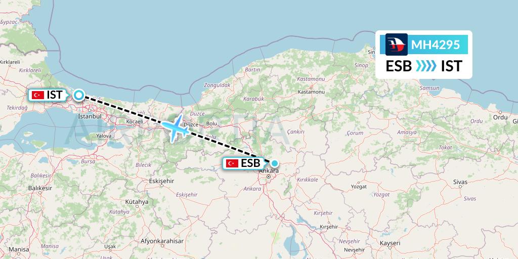 MH4295 Malaysia Airlines Flight Map: Ankara to Istanbul