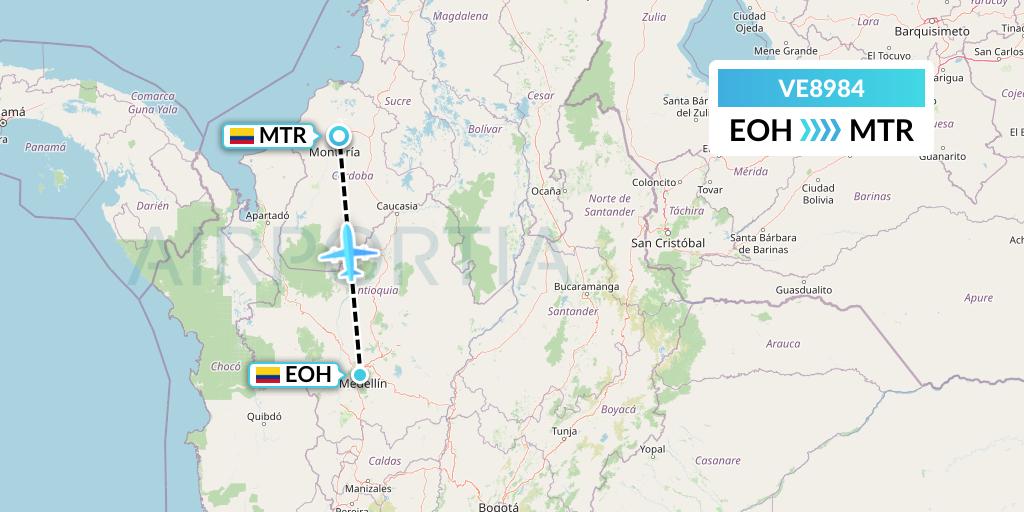 VE8984 Easyfly Flight Map: Medellin to Monteria