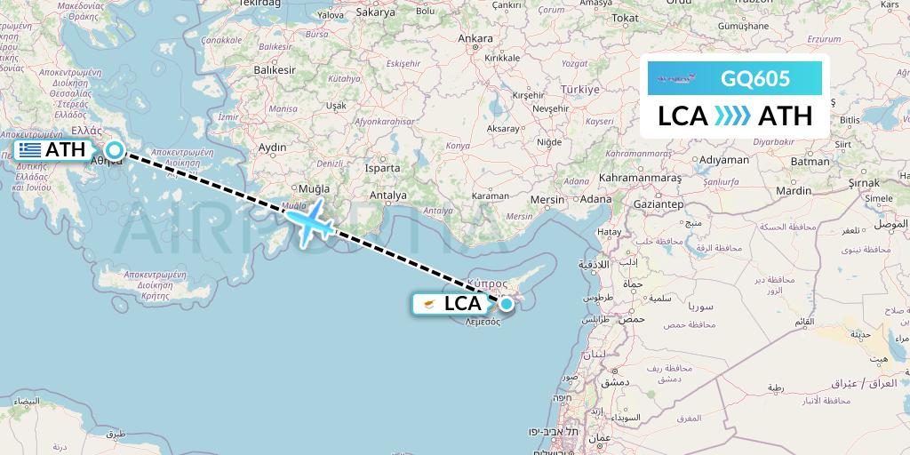GQ605 Sky Express (Greece) Flight Map: Larnaca to Athens