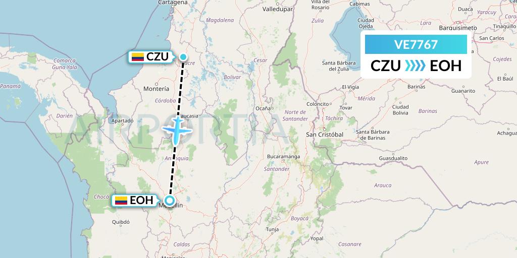 VE7767 Easyfly Flight Map: Corozal to Medellin