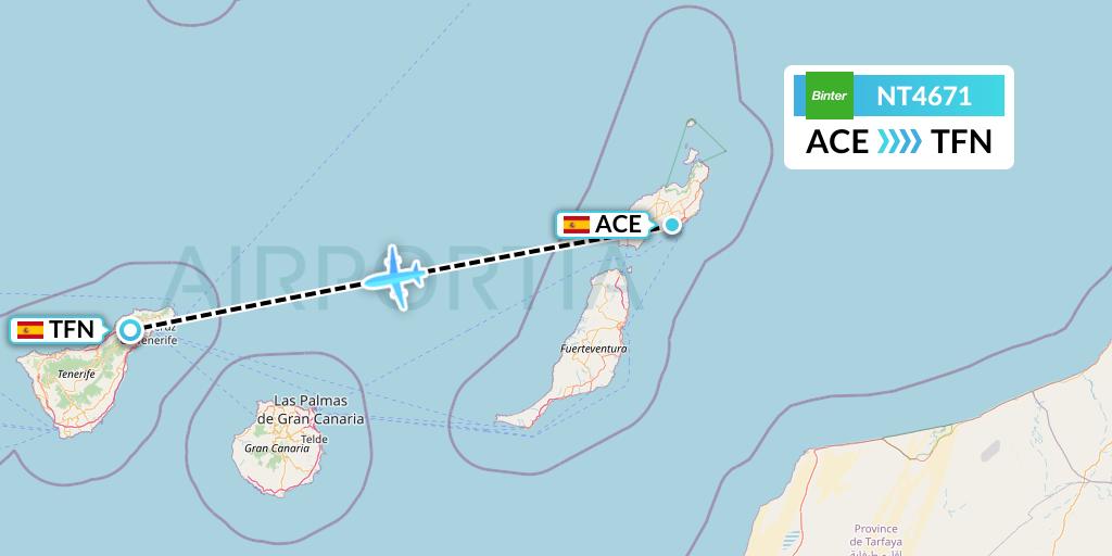 NT4671 Binter Canarias Flight Map: Lanzarote to Tenerife