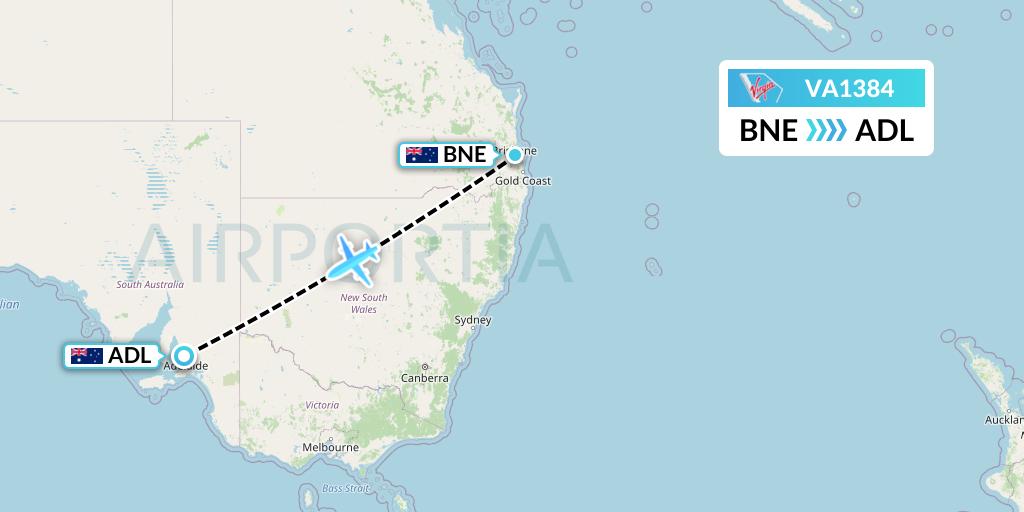 VA1384 Virgin Australia Flight Map: Brisbane to Adelaide