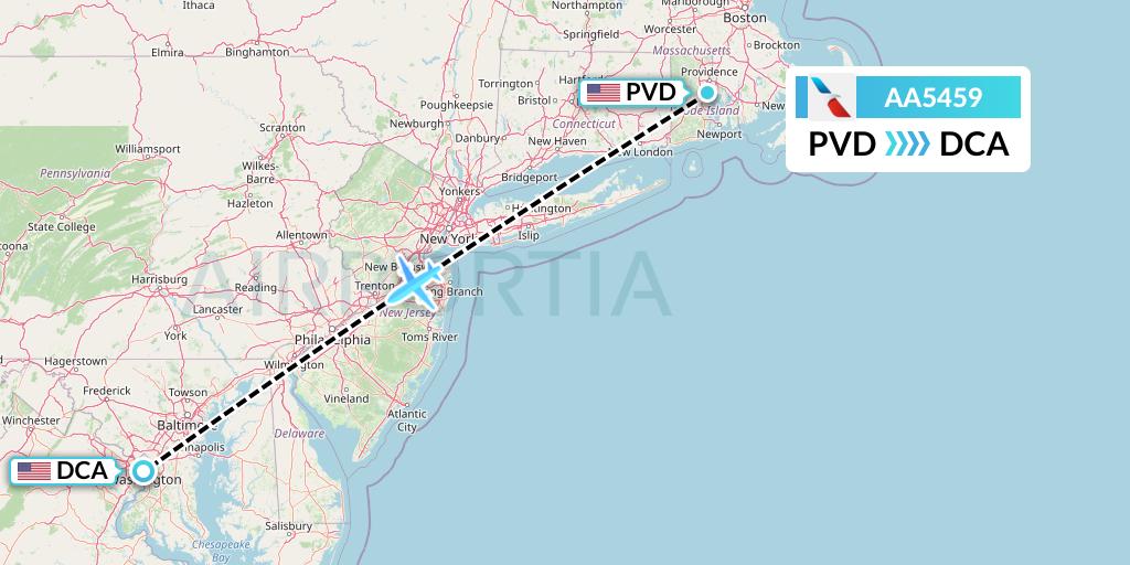 AA5459 American Airlines Flight Map: Providence to Washington