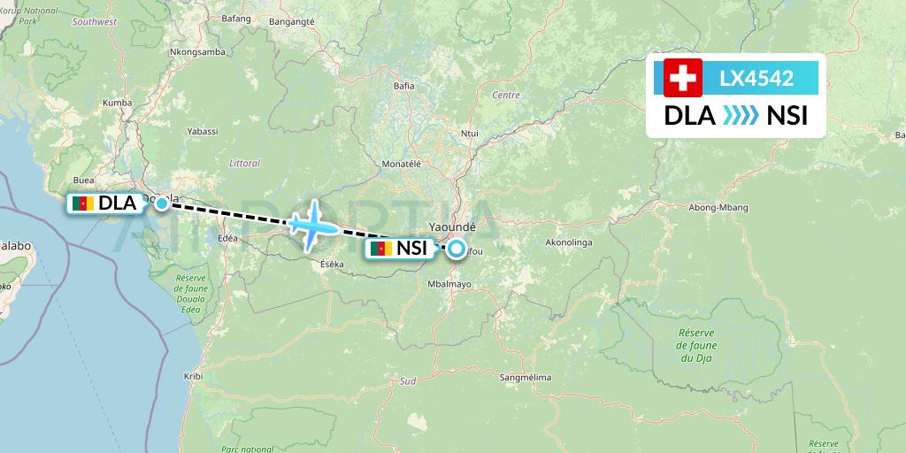LX4542 Swiss Flight Map: Douala to Yaounde