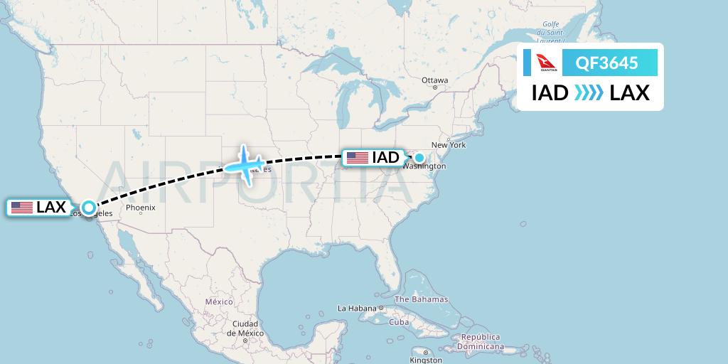 QF3645 Qantas Flight Map: Washington to Los Angeles
