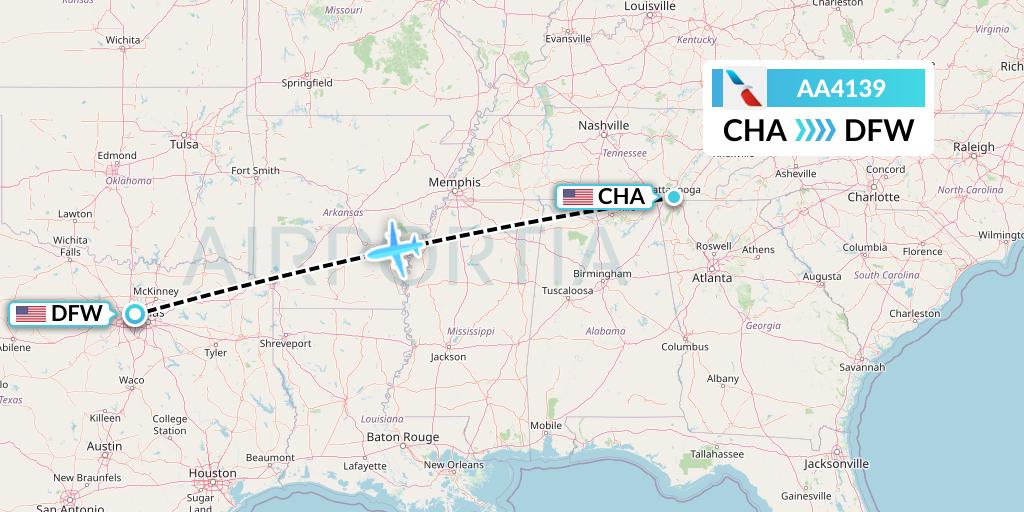 AA4139 American Airlines Flight Map: Chattanooga to Dallas