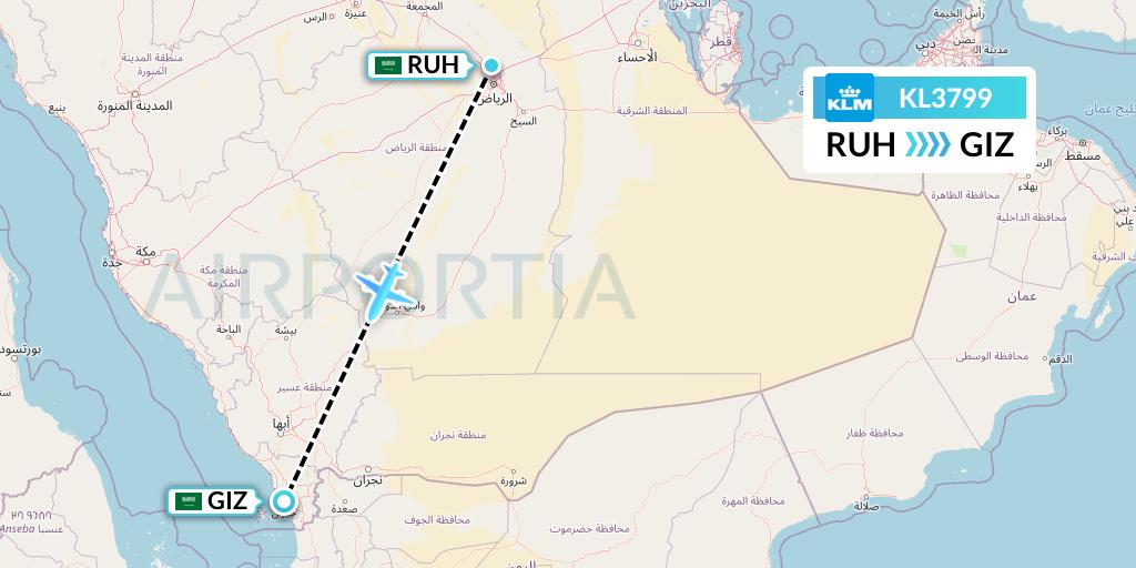 KL3799 KLM Flight Map: Riyadh to Jizan