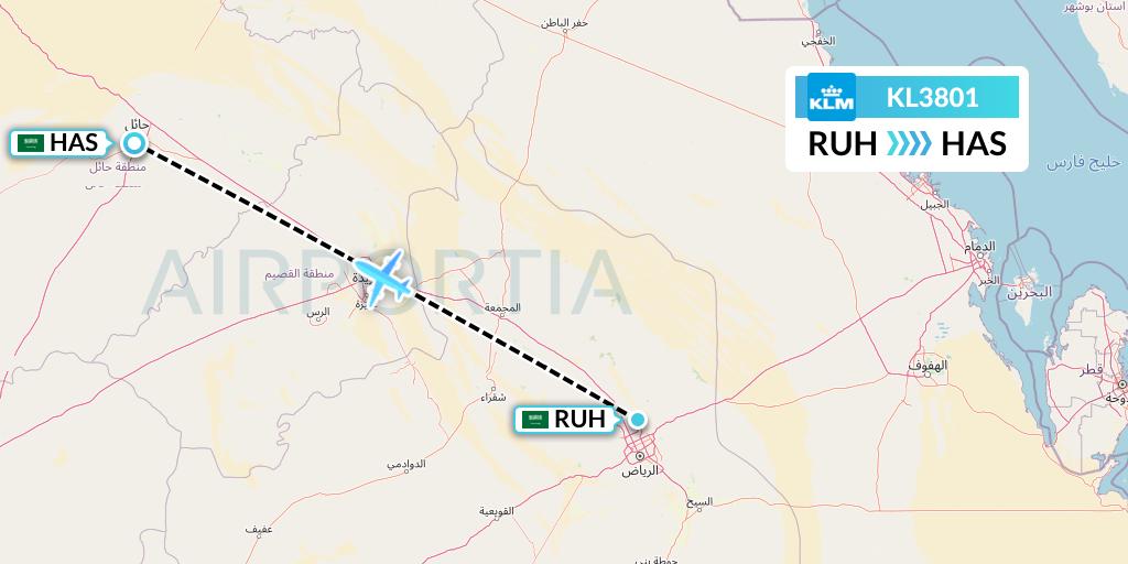 KL3801 KLM Flight Map: Riyadh to Ha'il