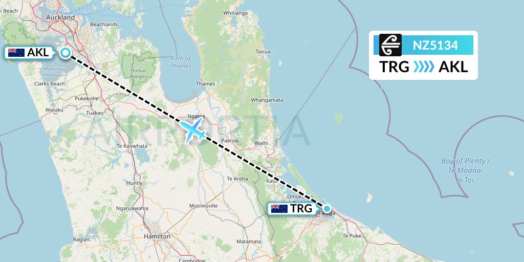 NZ5134 Air New Zealand Flight Map: Tauranga to Auckland