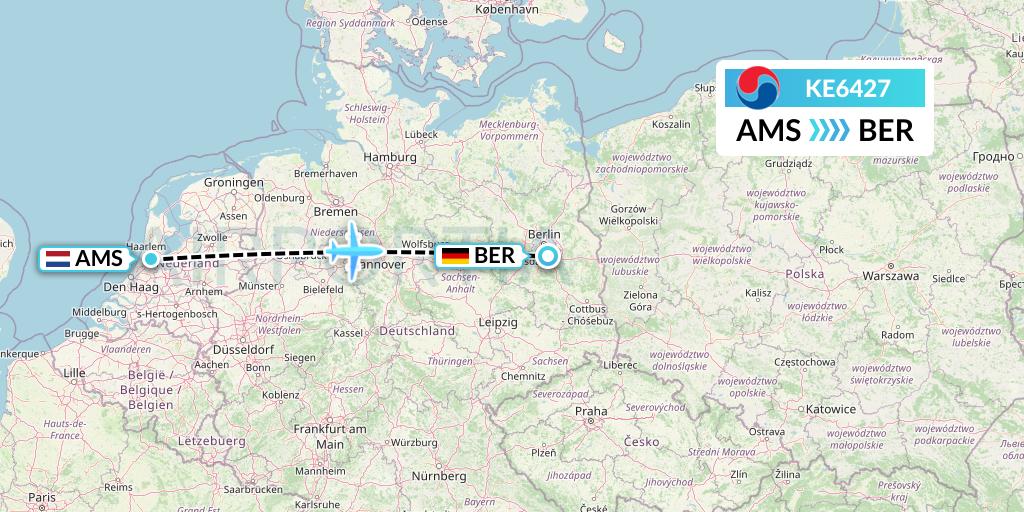 KE6427 Korean Air Flight Map: Amsterdam to Berlin