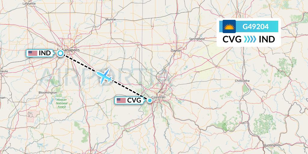 G49204 Allegiant Air Flight Map: Cincinnati to Indianapolis
