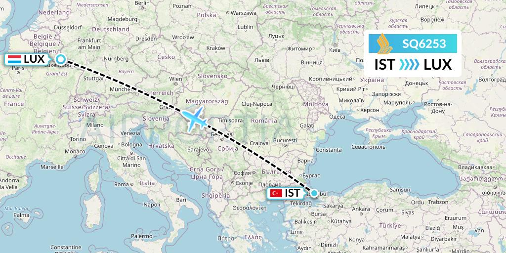 SQ6253 Singapore Airlines Flight Map: Istanbul to Luxembourg
